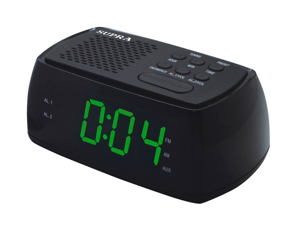 Радиобудильник Supra SA-45FM черный LCD подсв:зеленая часы:цифровые AM/FM